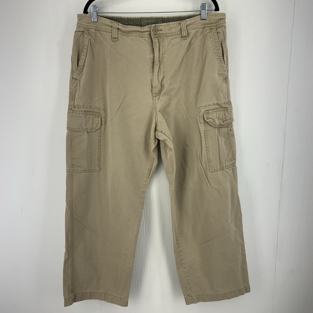 Y2K Old Navy Mens 38X28 Loose Cargo Pants Wide Leg Grunge Military Baggy Relaxed